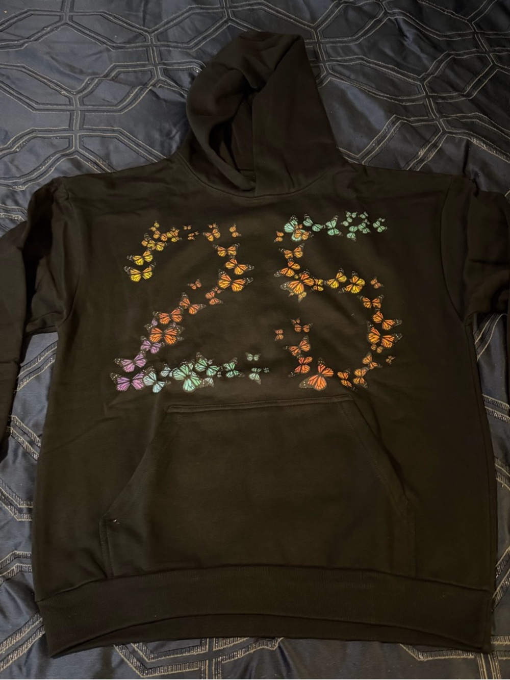 Black Raw Wave Branded Hoodie - Large